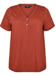T-shirt med knapdetalje, Brun