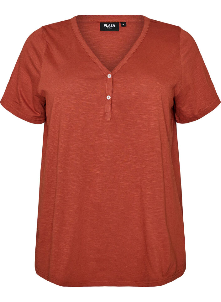 T-shirt med knapdetalje, Brun, Packshot image number 0