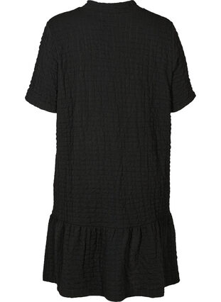 Kortærmet kjole med struktur og a-form , Black, Packshot image number 1