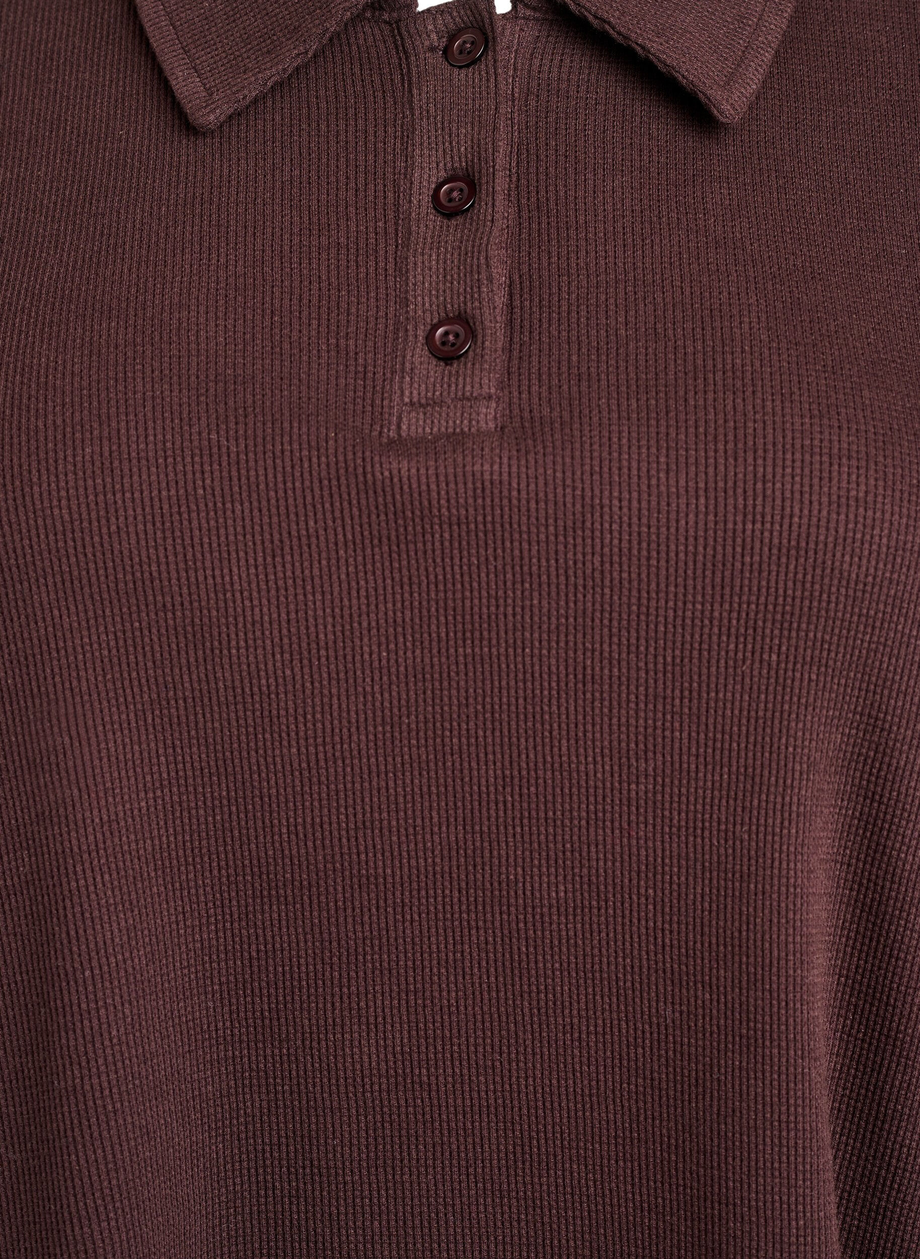 Zizzi Rib jersey-polo med lange &aelig;rmer, Brun, Packshot image number 2