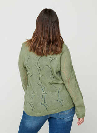 Mønstret strikbluse med uld, Sea Spray mel, Model image number 1