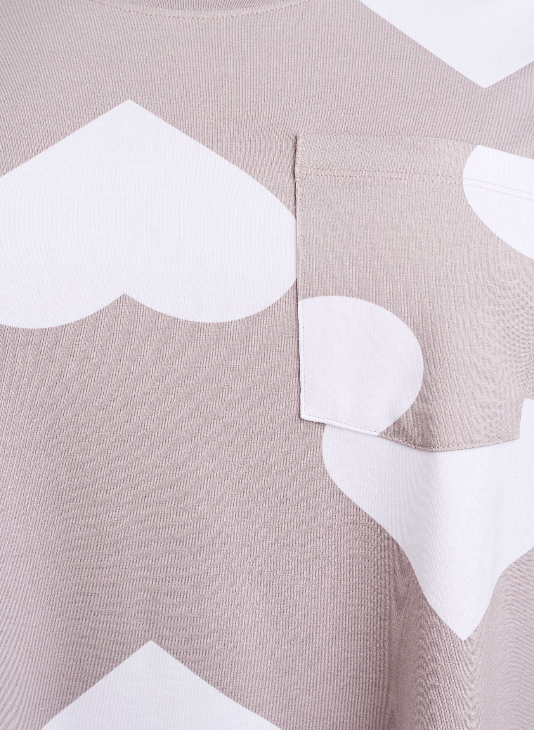 Zizzi Lang nat t-shirt i modalmix med hjerter, Gr&aring;, Packshot image number 2