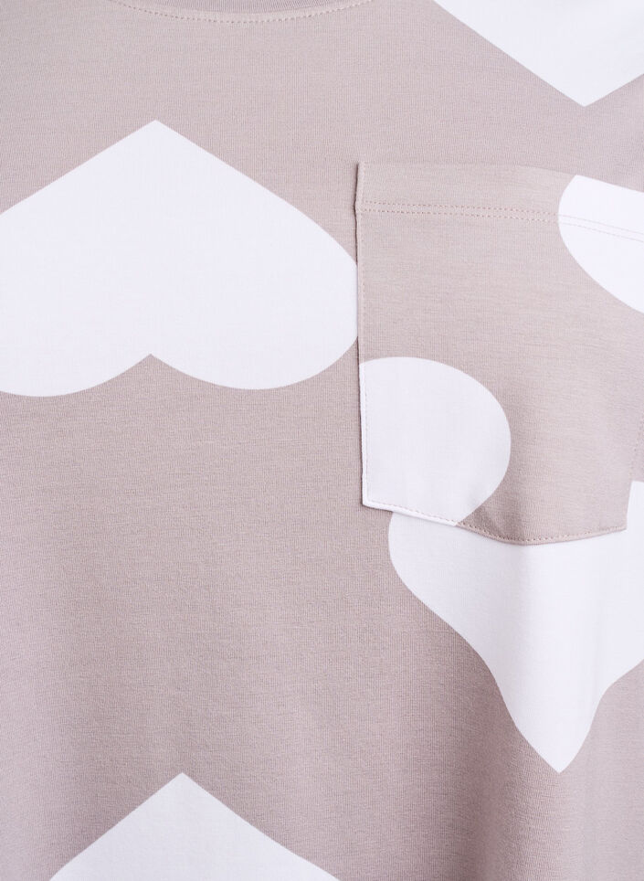 Lang nat t-shirt i modalmix med hjerter, Grå, Packshot image number 2