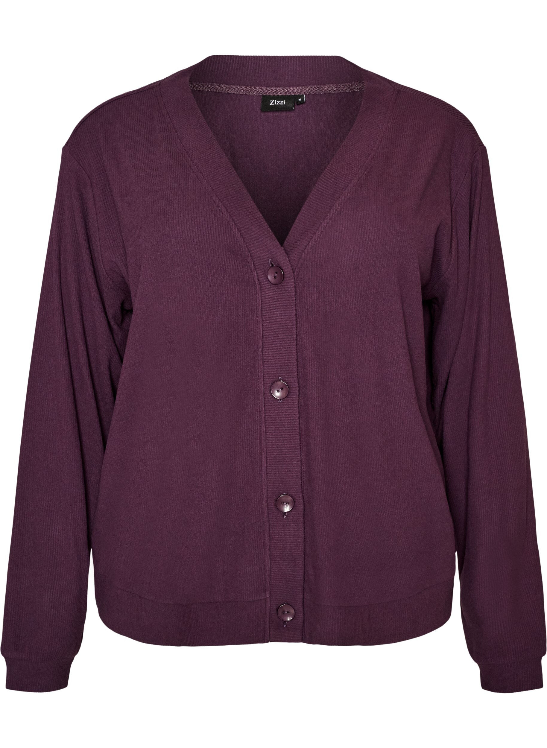 ZizziJerseycardigan med ribstruktur og V-hals, Lilla, Packshot image number 0