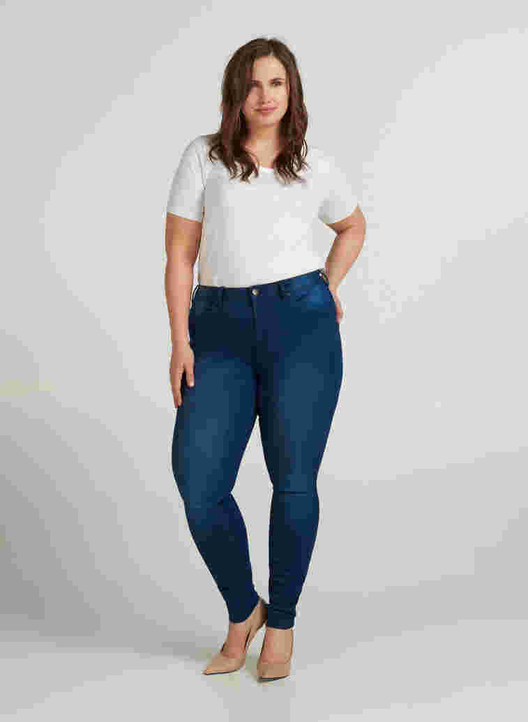 Super slim Amy jeans med høj talje, Blue denim, Model image number 5