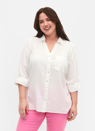 Skjortebluse med knaplukning, White, Model image number 0