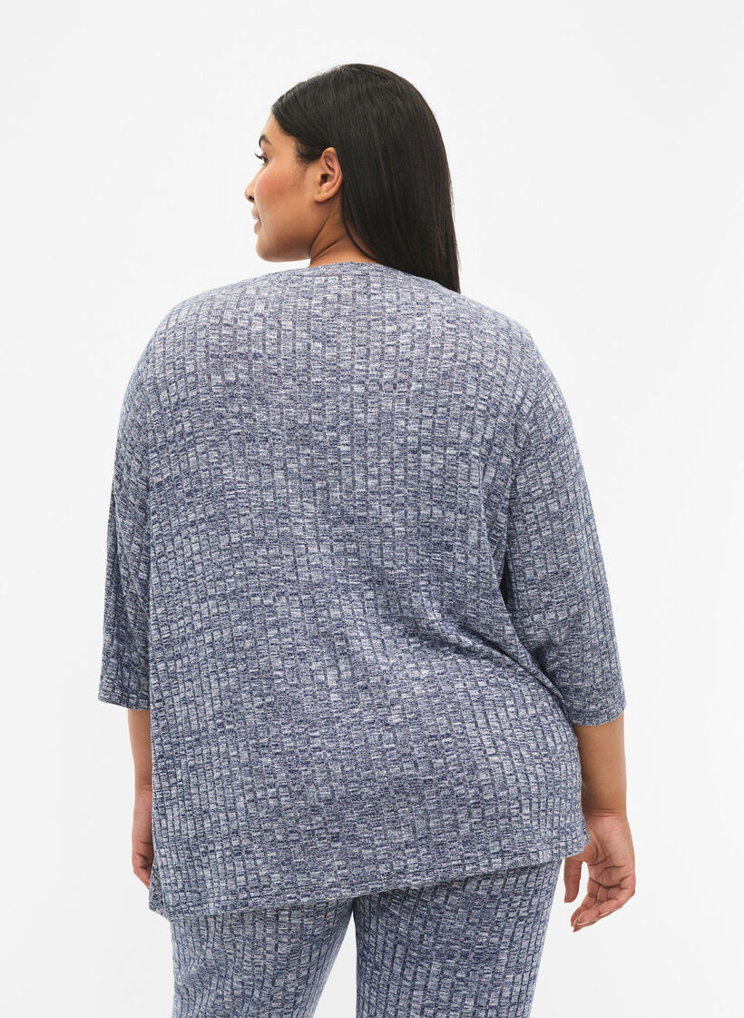 Meleret bluse med rund hals og 3/4 ærmer, Dress Blues Mel., Model image number 1