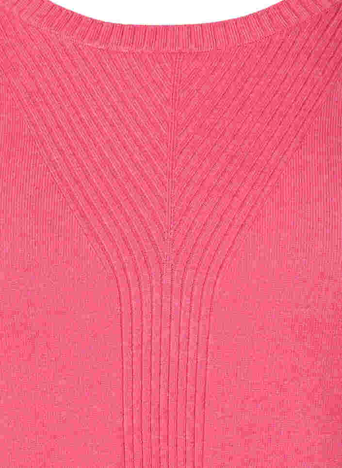 Ensfarvet strikbluse med ribdetaljer, Hot Pink Mel., Packshot image number 2