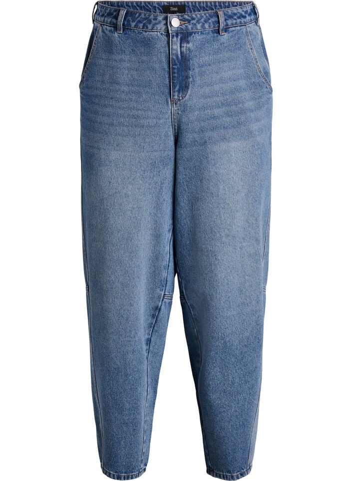 Barrel jeans med høj talje, Blå, Packshot image number 0
