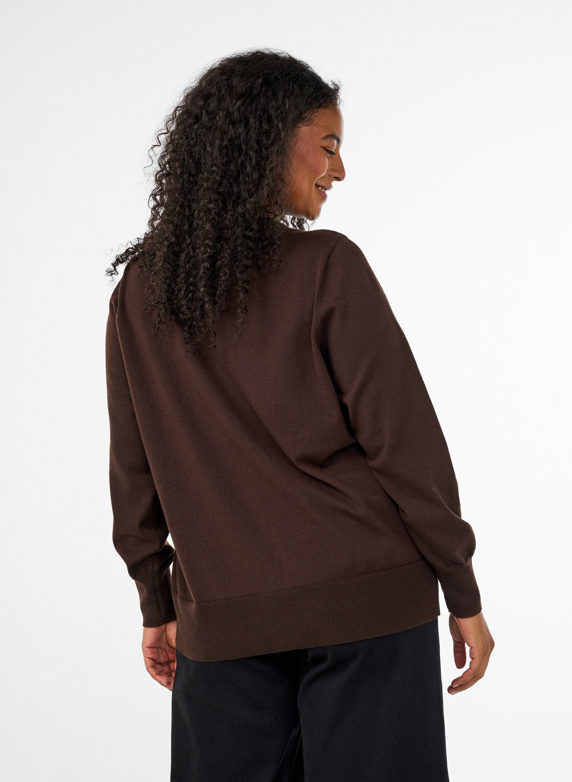 ZizziFinstrikket cardigan med rund hals, Brun, Model image number 2