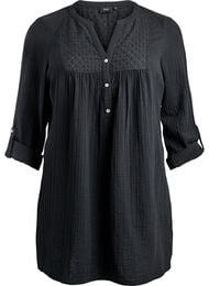 Tunika i bomuldsmusselin med broderi anglaise, Sort