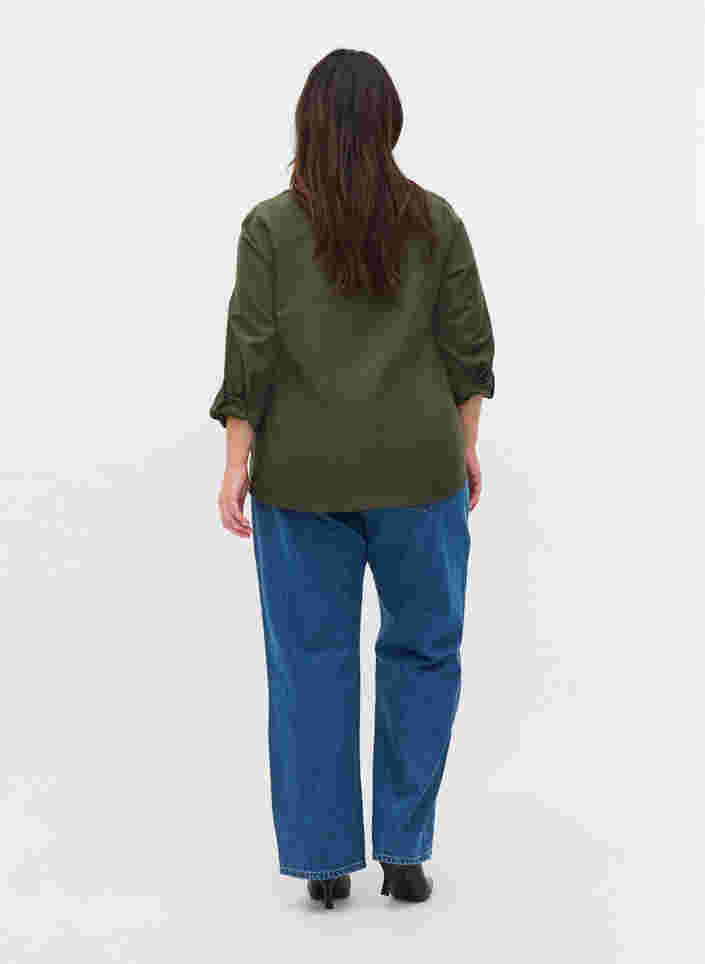 Straight jeans med høj talje, Blue denim, Model image number 1
