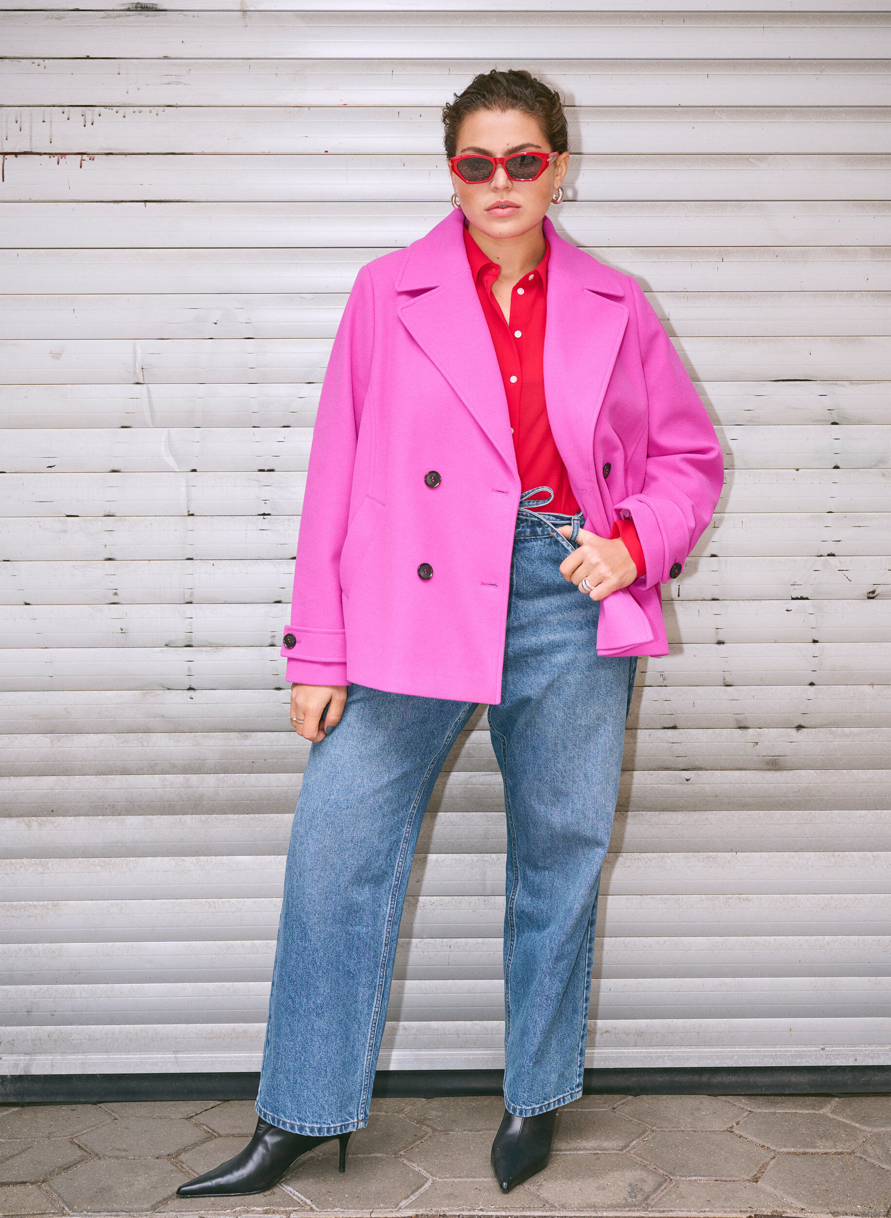 Zizzi Kort uld-look frakke med lommer, Purple Orchid, Image image number 0