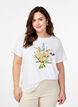 T-shirt i økologisk bomuld med blomstermotiv, B. White w. Flower, Model image number 0