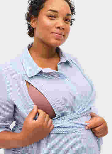 Graviditets skjortekjole i bomuld, Blue Stripe, Model image number 2