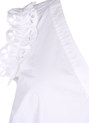 Ærmeløs top i bomuld med flæser, Bright White, Packshot image number 3