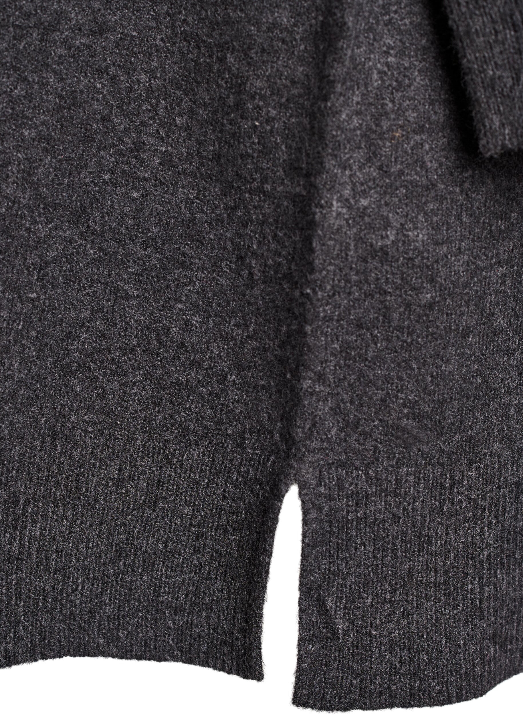 Zizzi Kort strikkjole med polokrave og knapper, Gr&aring;, Packshot image number 3