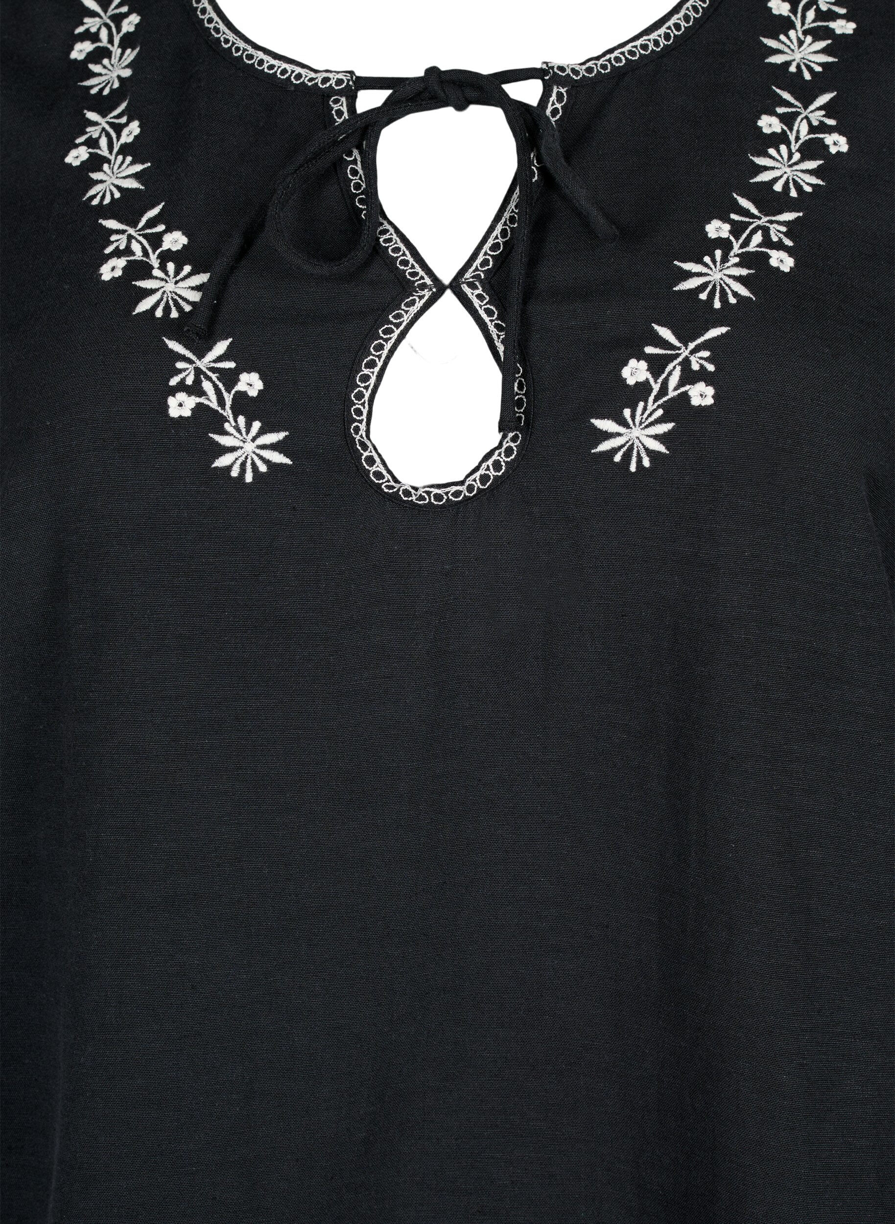 Zizzi Broderet bluse i bomuldsmix med h&oslash;r, Black W. EMB, Packshot image number 2
