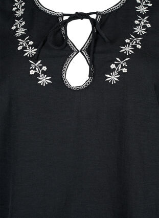 Broderet bluse i bomuldsmix med hør, Black W. EMB, Packshot image number 2