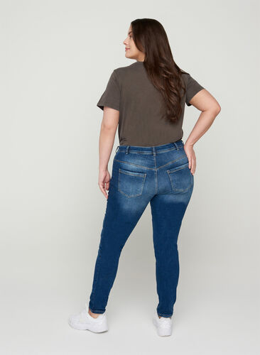 Ekstra slim Sanna jeans med regulær talje, Dark blue denim, Model image number 1