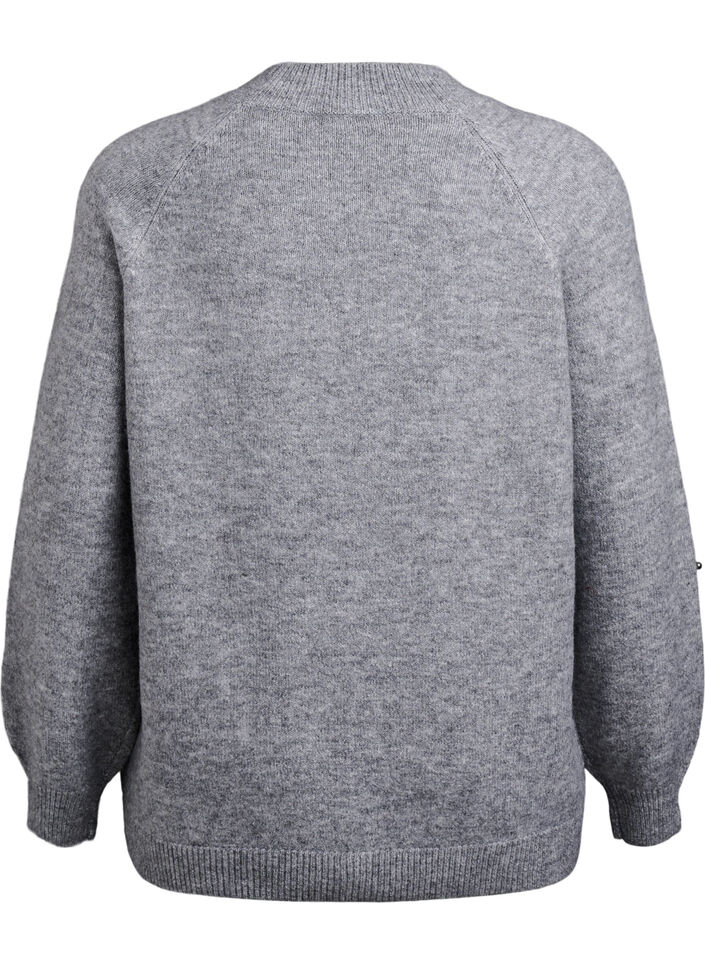 Strikbluse med perlebroderi, Gr&aring;, Packshot image number 1