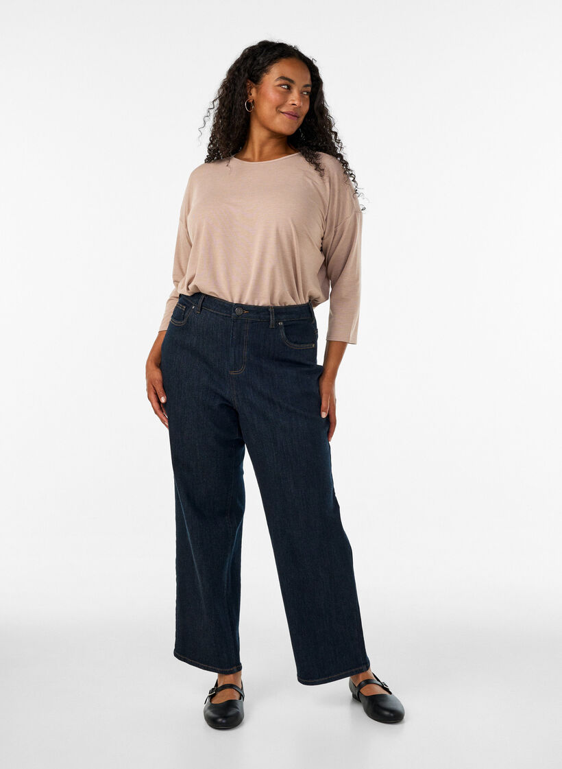 Jerseybluse med 3/4 &aelig;rmer, Beige, Model image number 1