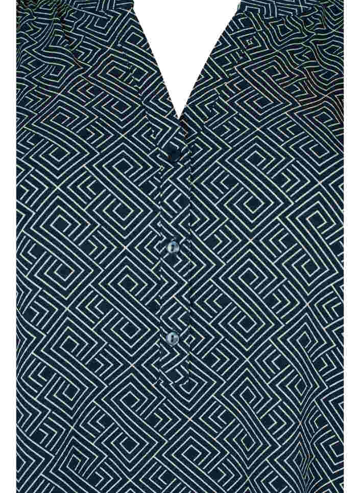 Langærmet bluse med print og v-hals, Blue Graphic, Packshot image number 2