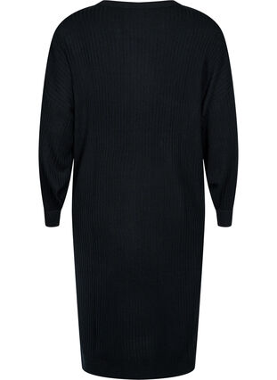 Oversize strikkjole med slids, Black, Packshot image number 1