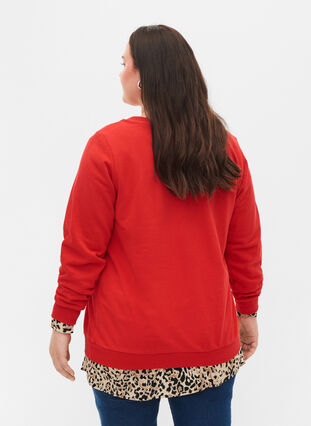 Bomulds sweatshirt med tekst tryk , Chinese Red, Model image number 1