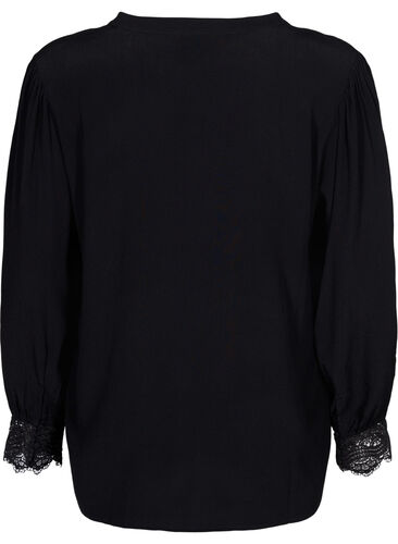 Viskoseskjorte med v-udskæring, Black, Packshot image number 1