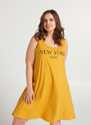 Ærmeløs bomulds kjole med a-shape, Mineral Yellow NY, Model image number 0
