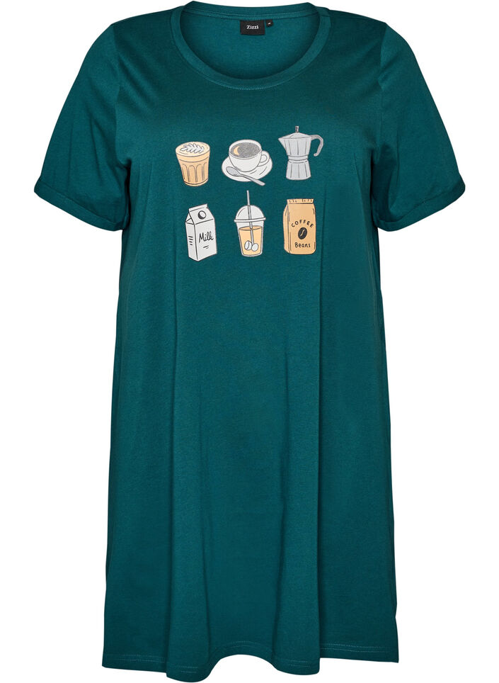 Kort&aelig;rmet natkjole i &oslash;kologisk bomuld, Gr&oslash;n, Packshot image number 0