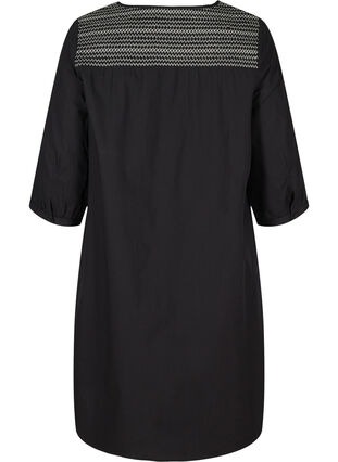 Kjole i bomuld med smock og a-form, Black, Packshot image number 1