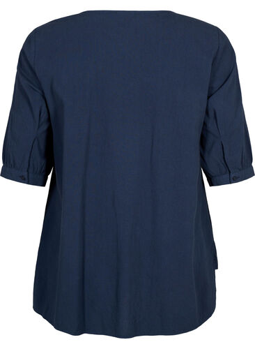 FLASH - Bomulds bluse med halvlange ærmer, Navy Blazer, Packshot image number 1