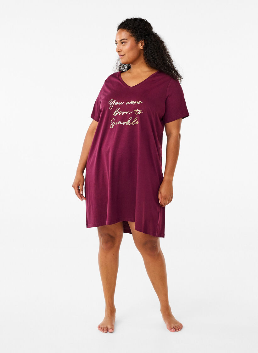 Natkjole i økologisk bomuld med v-hals , Rød, Model image number 1