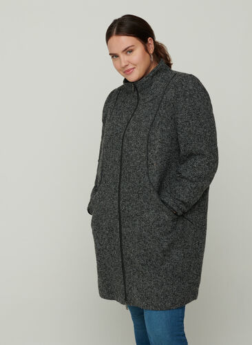 Meleret jakke med høj hals og lynlås, Dark Grey Melange, Model image number 0