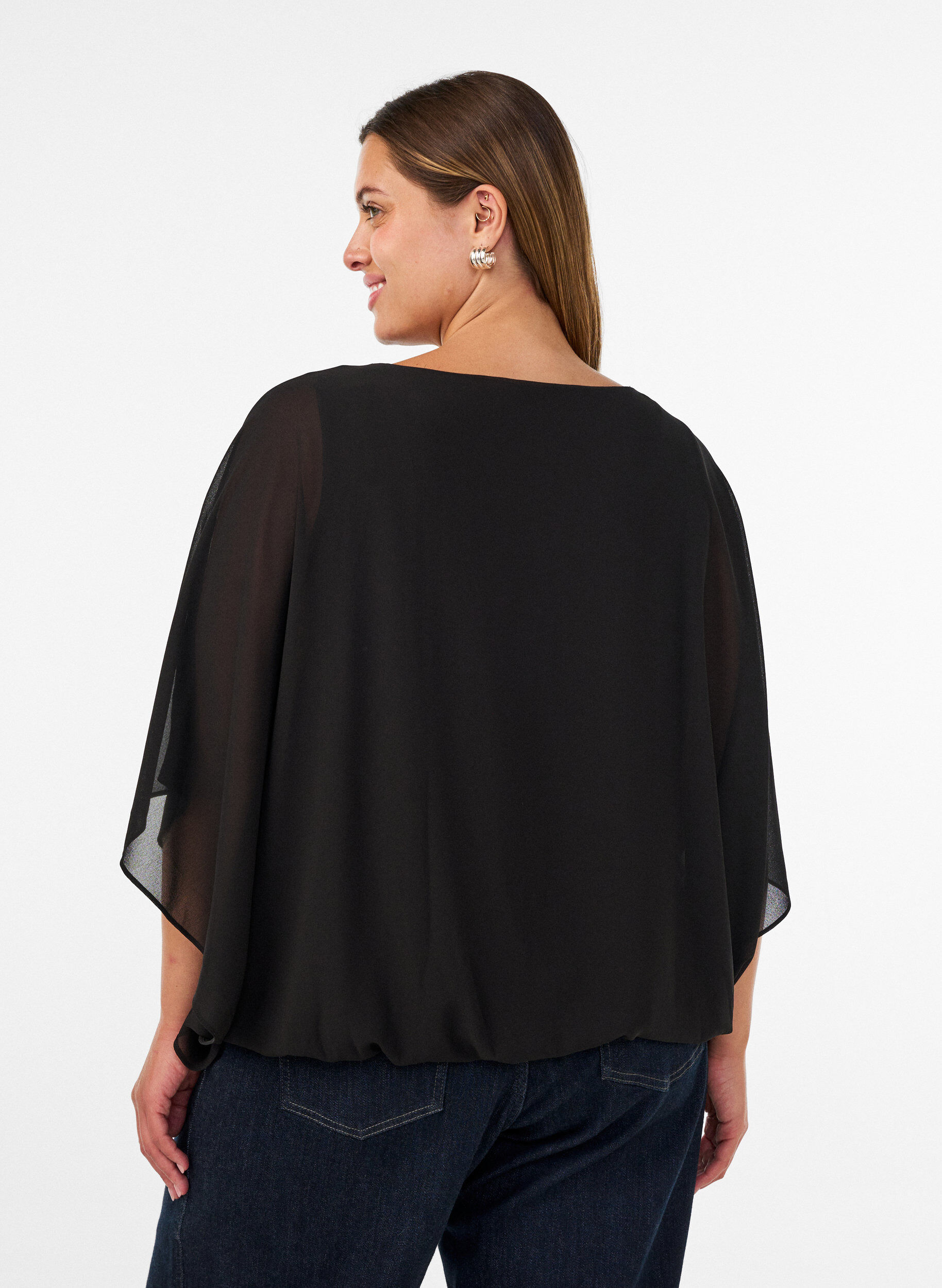 ZizziChiffonbluse med balloneffekt, Sort, Model image number 2