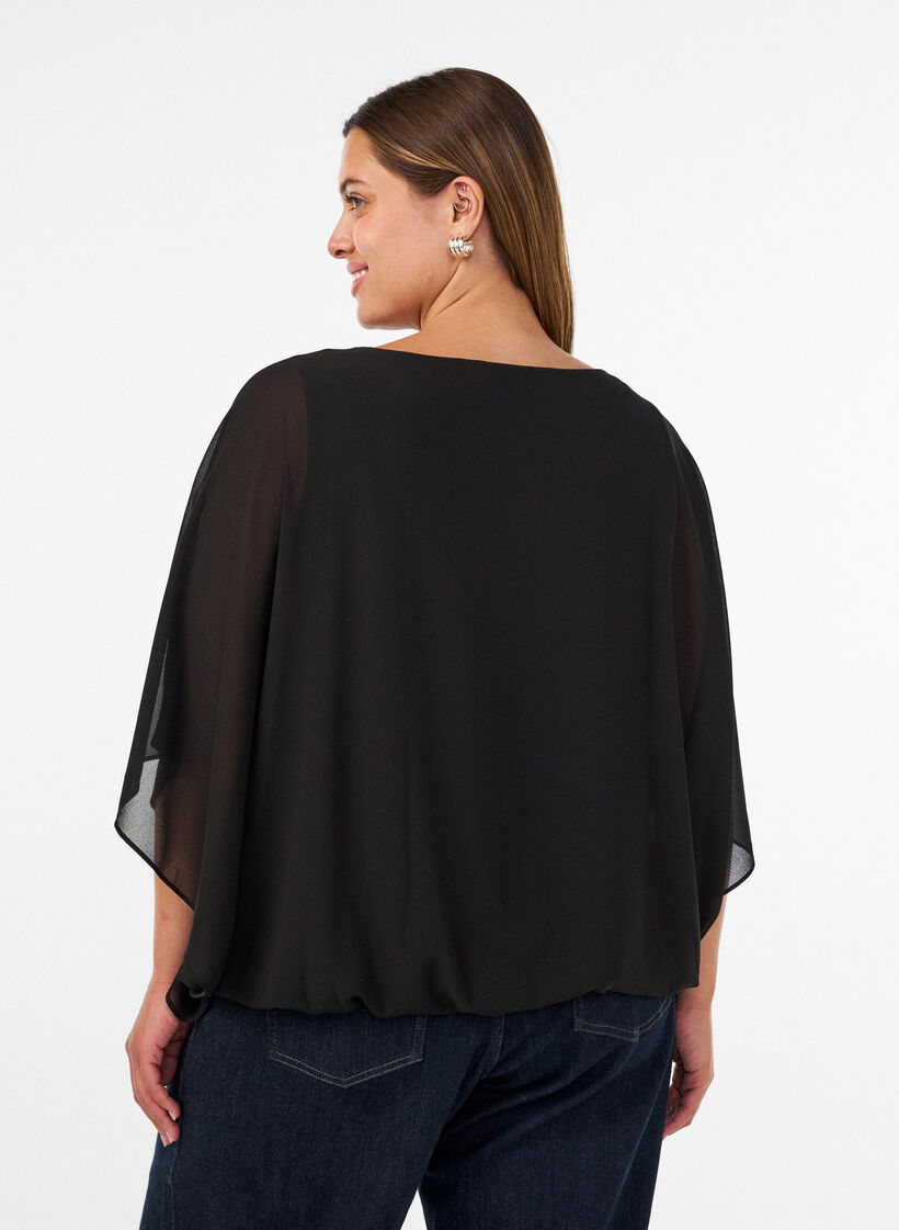 Chiffonbluse med balloneffekt, Sort, Model image number 2