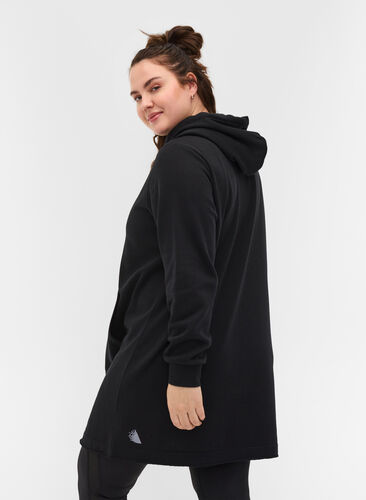 Sweatkjole med hætte og lomme, Black, Model image number 1