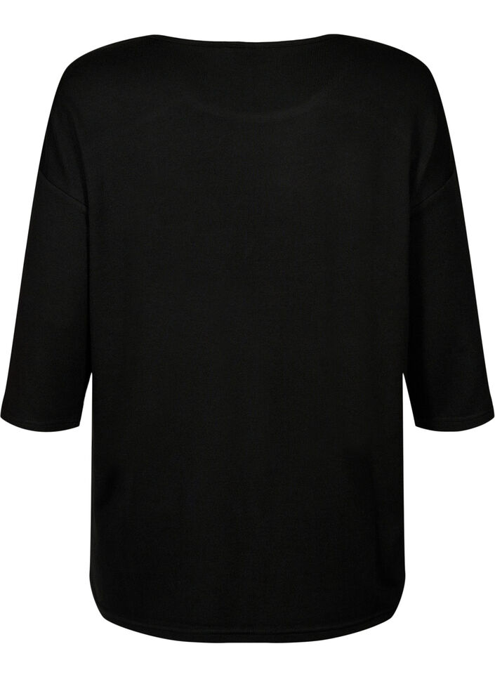 Bluse med 3/4 ærmer og blondedetalje, Black, Packshot image number 1