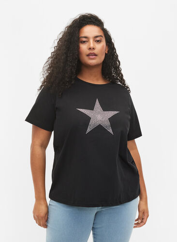 T-shirt med nitter i økologisk bomuld, Black Star , Model image number 0
