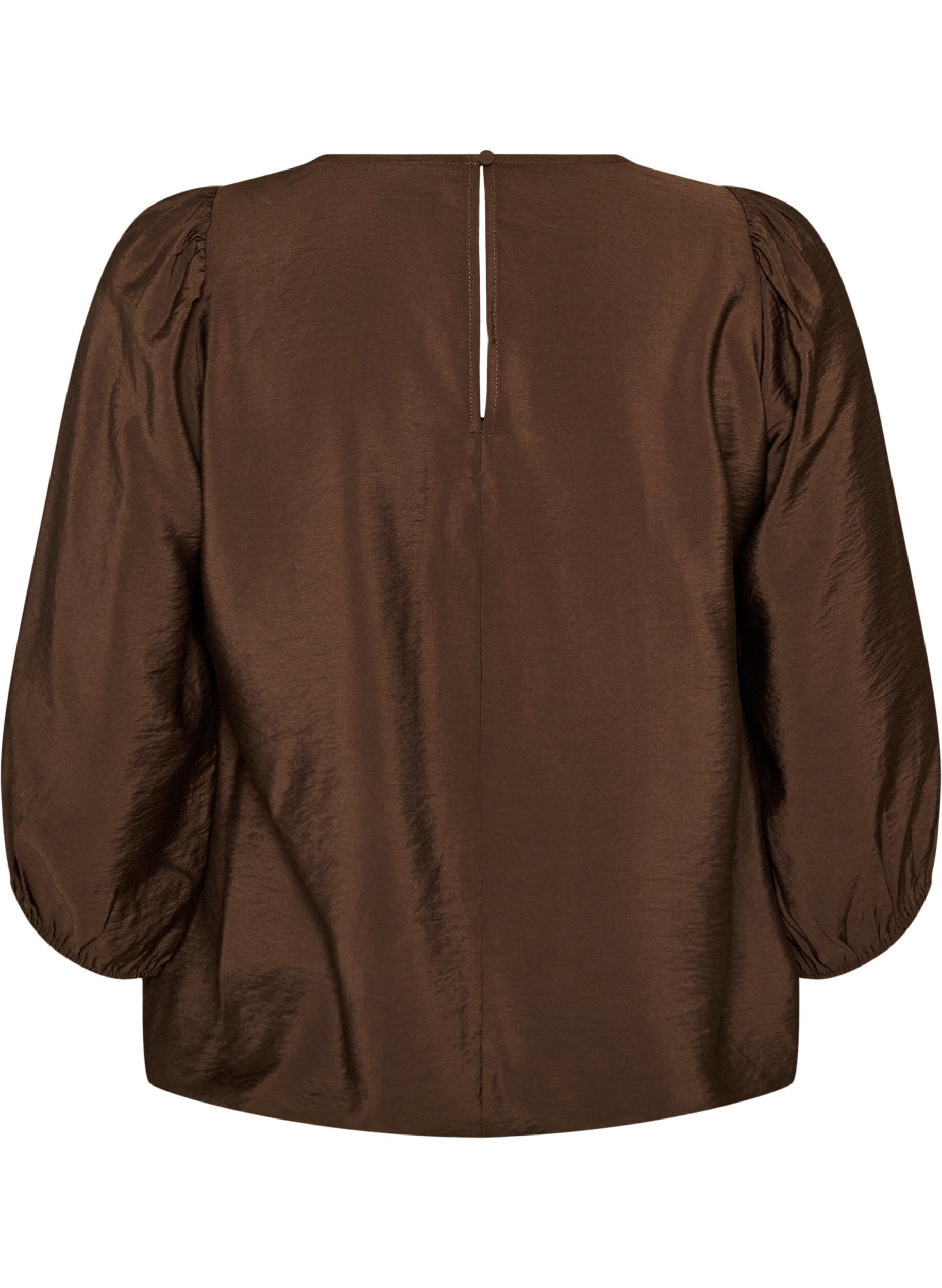 ZizziBluse med 3/4 &aelig;rmer og blondedetalje, Brun, Packshot image number 1