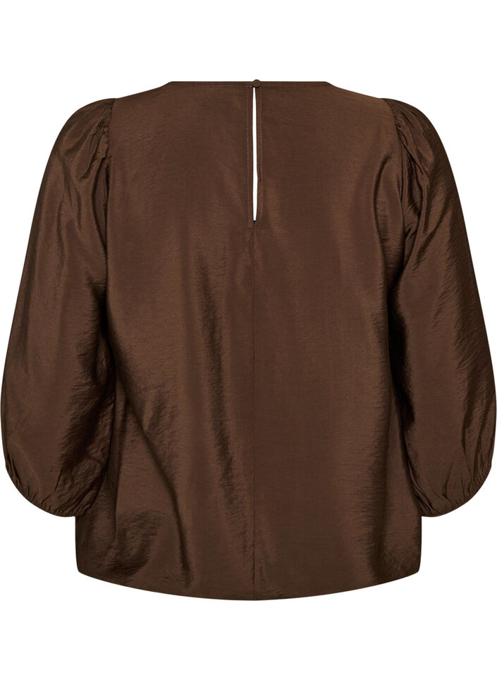 Bluse med 3/4 &aelig;rmer og blondedetalje, Brun, Packshot image number 1