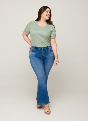 Kortærmet rib t-shirt i viskose mix, Lily Pad, Model image number 2
