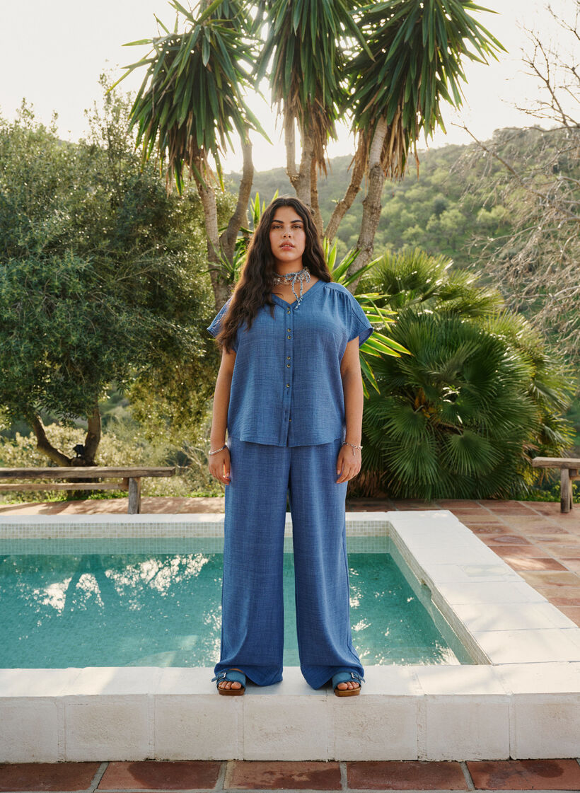 L&oslash;se bukser med elastikkant og lommer, Bl&aring;, Image image number 0