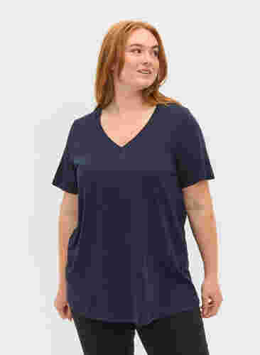 2-pak basis t-shirt i bomuld, Black/Navy B, Model image number 2