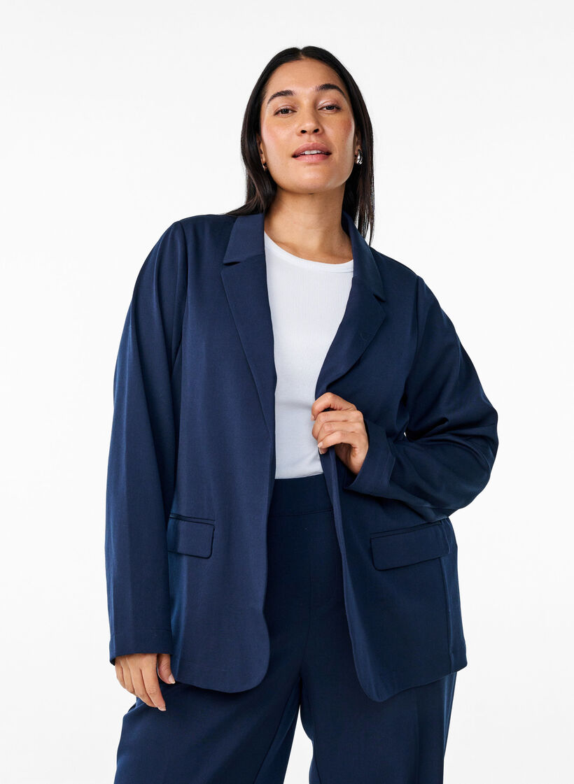 Åben blazer med lommer, Blå, Model image number 0