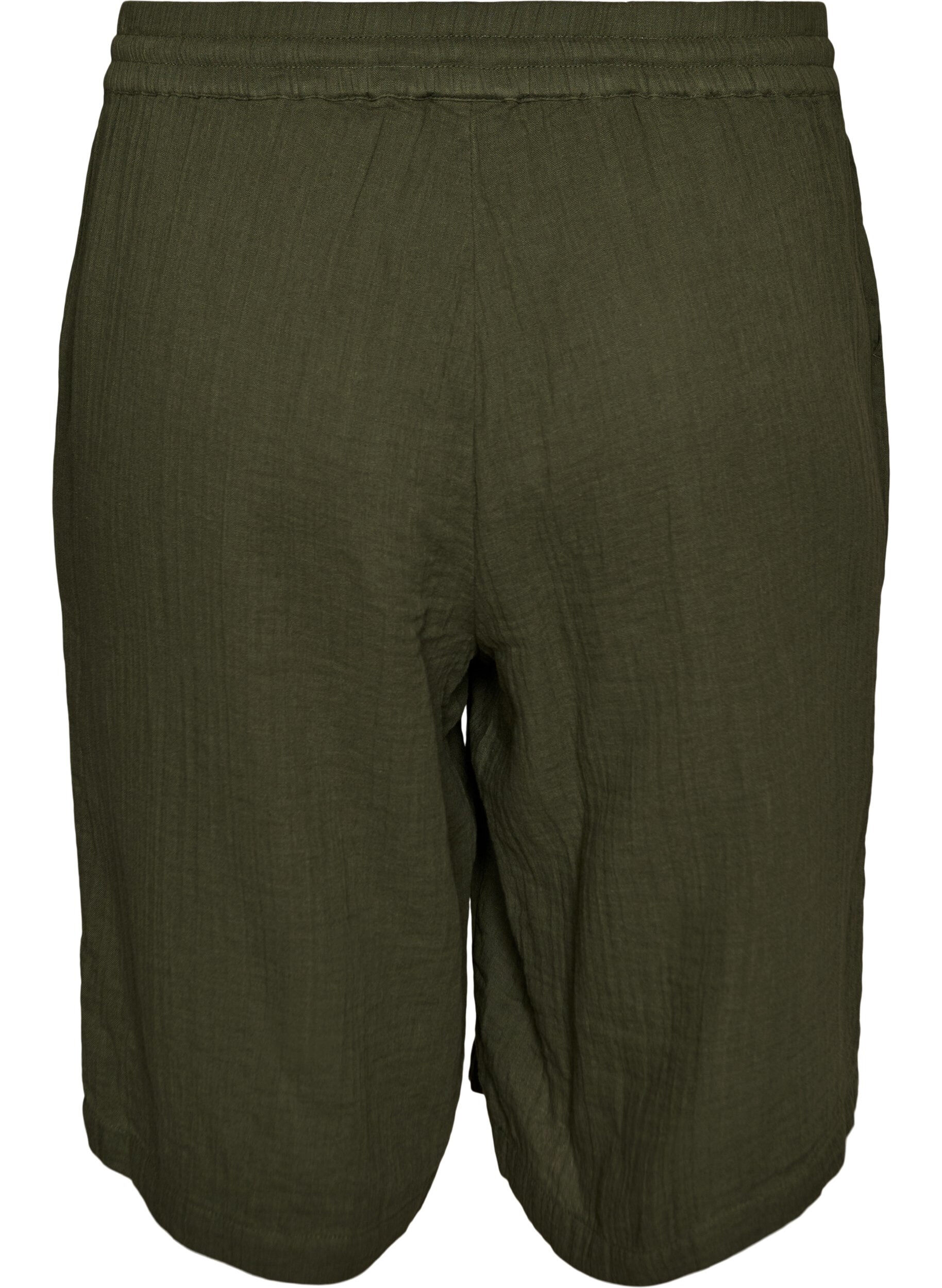 Zizzi L&oslash;se shorts i bomuldsmusselin med h&oslash;j talje, Gr&oslash;n, Packshot image number 1