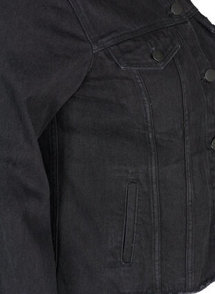 Kort denim jakke med rå kanter, Black, Packshot image number 3