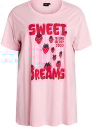 Lang nat t-shirt i &oslash;kologisk bomuld med print, Lyser&oslash;d